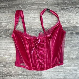 NEW Victoria's Secret Unlined Lace-Up Velvet Corset Top Small Claret Red Claret